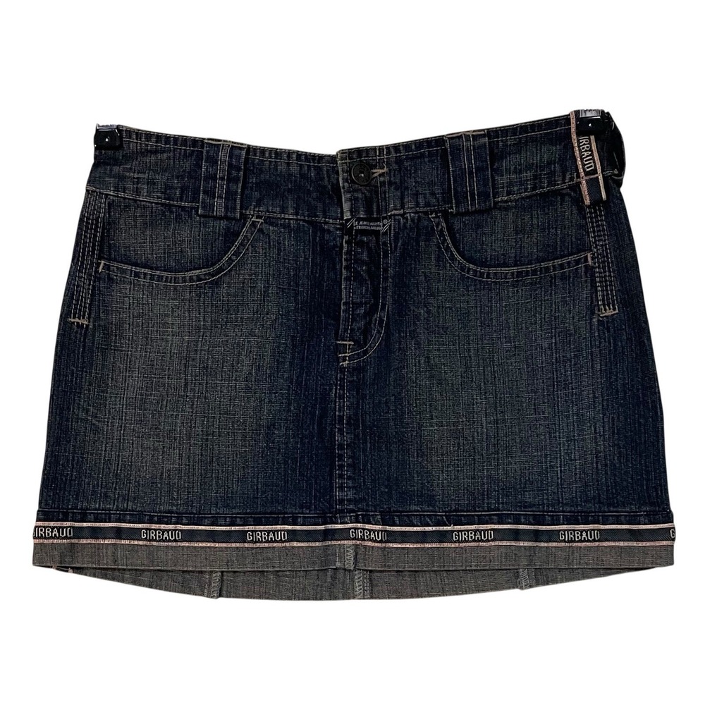 Vtg Marithe Francois Girbaud Denim Mini Skirt Logo Adj Hem Y2K‎ Grunge Skater 28